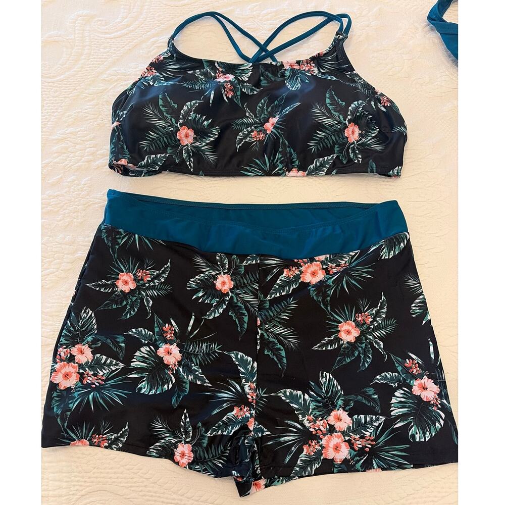 3 Piece Tropical Tankini Swimsuit Set Womens XXL Resort Vacation Swim Pool Beach - Picture 2 of 10